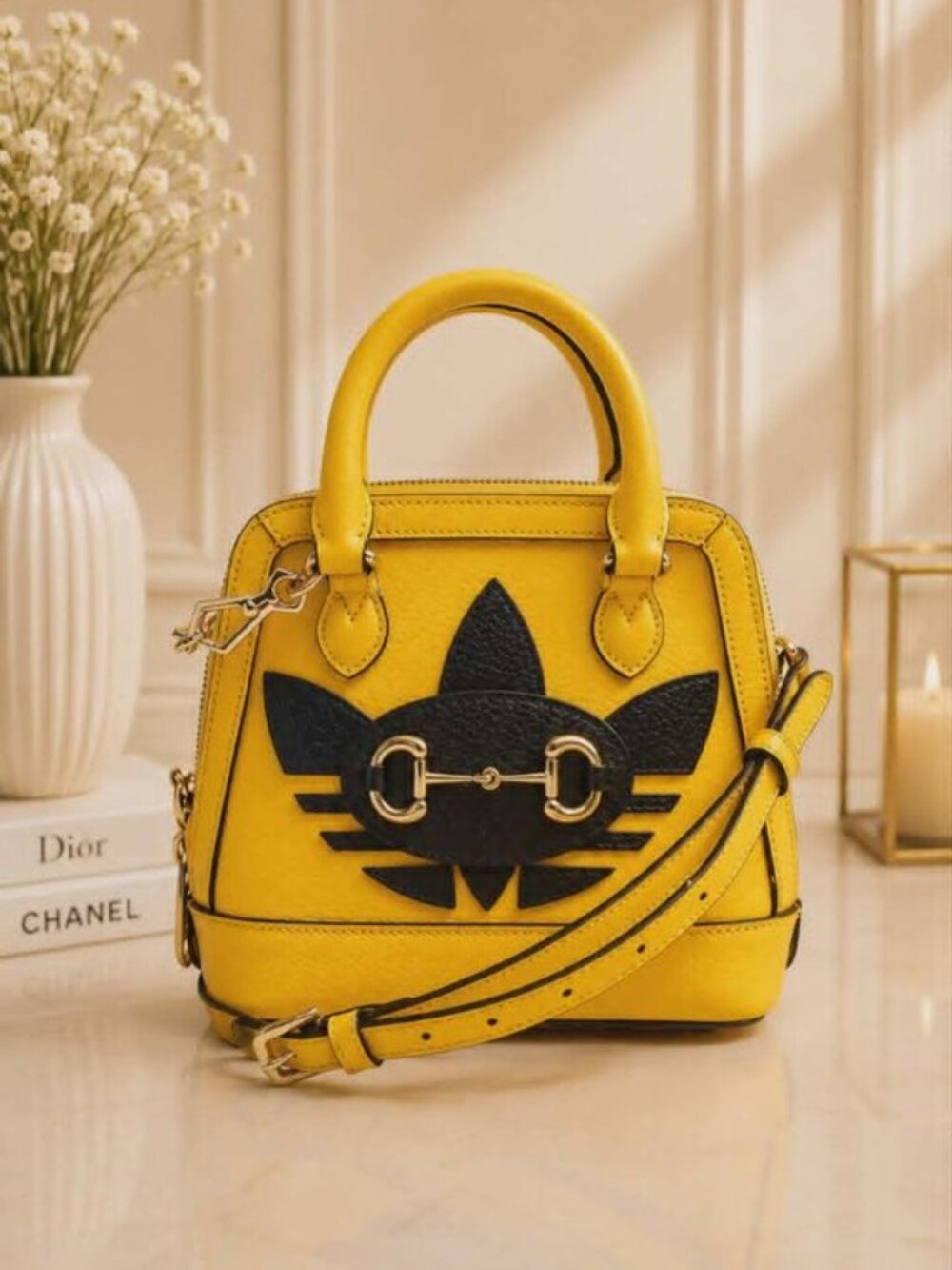 Authentic Gucci x Adidas Horsebit Mini Top Handle Bag Yellow Leather Crossbody
